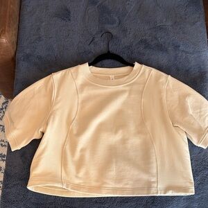 Lululemon Cotton French Cropped Terry Tee in Tan, Size 12